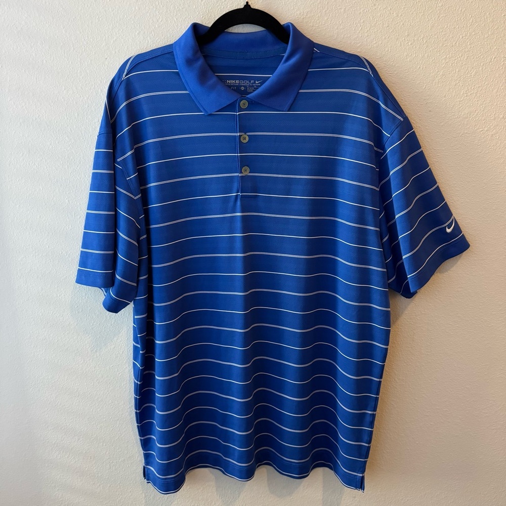 Nike Golf Dri-Fit Men’s Short Sleeve Polo Shirt XL Blue Pin Stripe Athletic